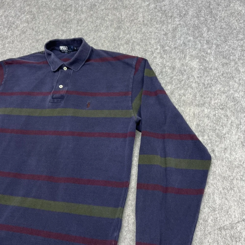 Vintage Polo Ralph Lauren Polo Shirt Mens L Purple Stripe Long Sleeve Rugby USA